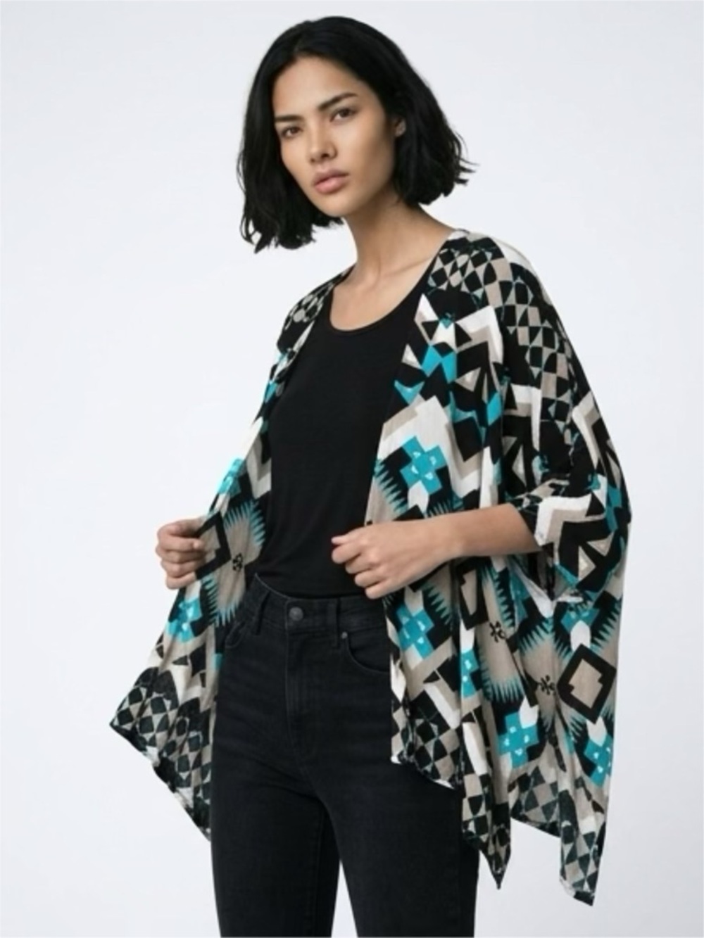 BETHANY MOTA AZTEC BOHO OVERSIZED KIMONO, MEDIUM